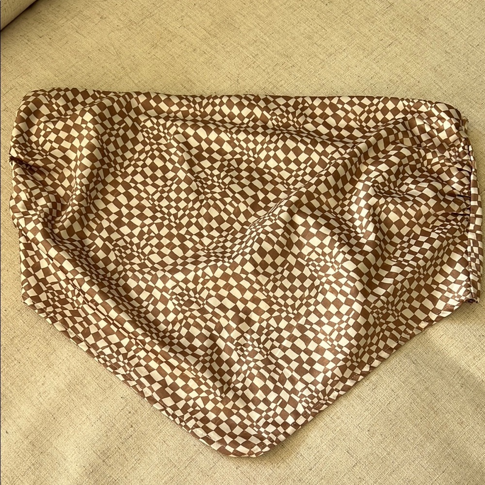 Brown and White Checkered Scarf Top